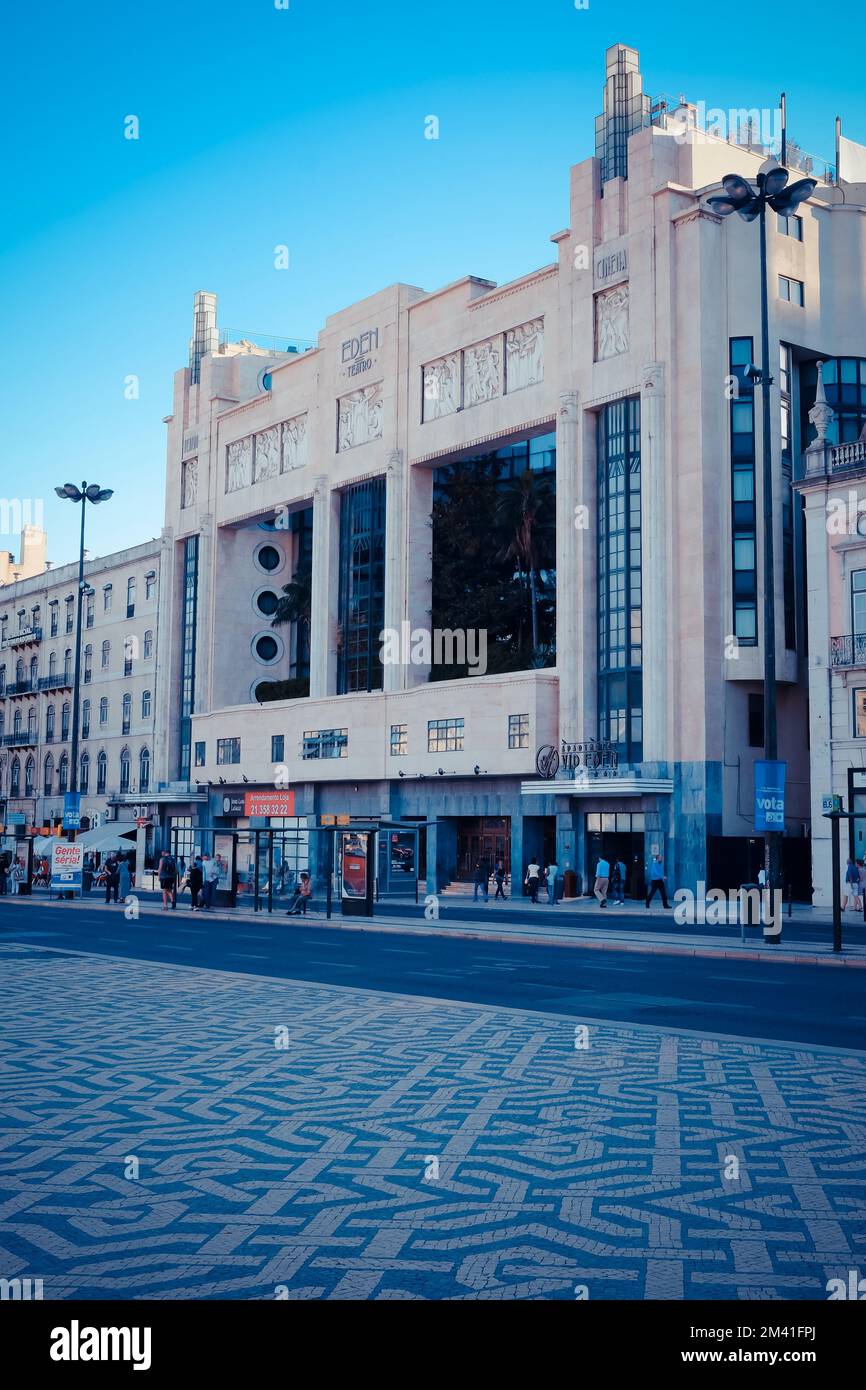 A vertical shot of the Eden Teatro Hotel in Urban Lisbon, Portugal Stock Photo