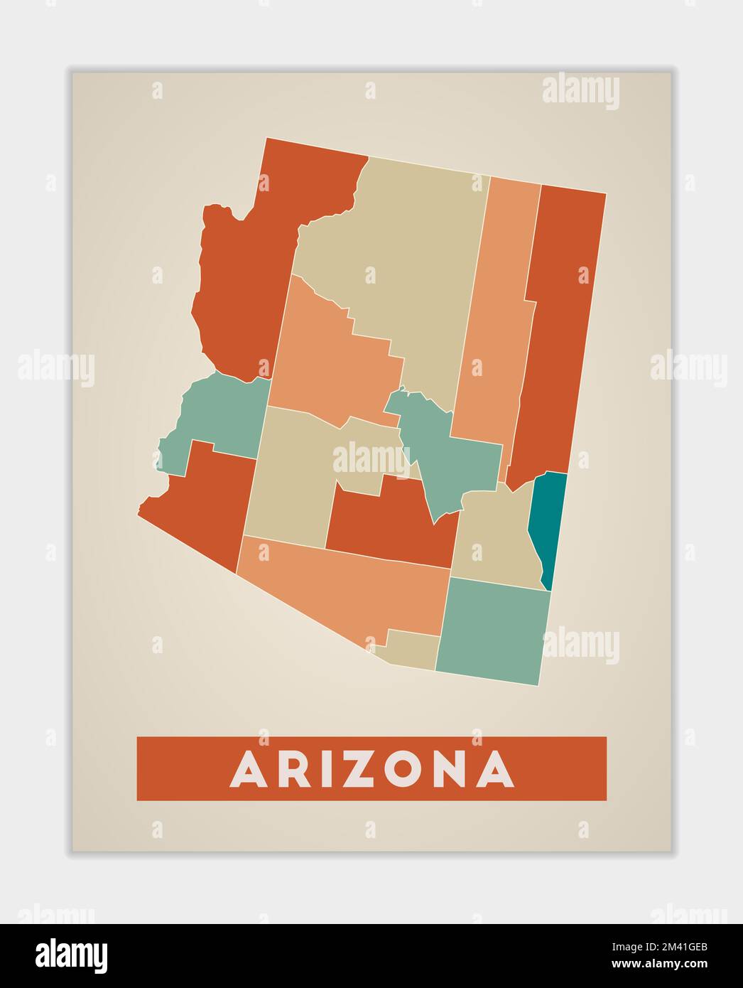 Arizona poster. Map of the us state with colorful regions. Shape of