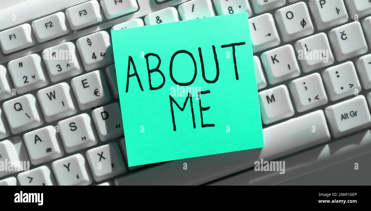 Hand writing sign About Me. Business concept My Personal ...