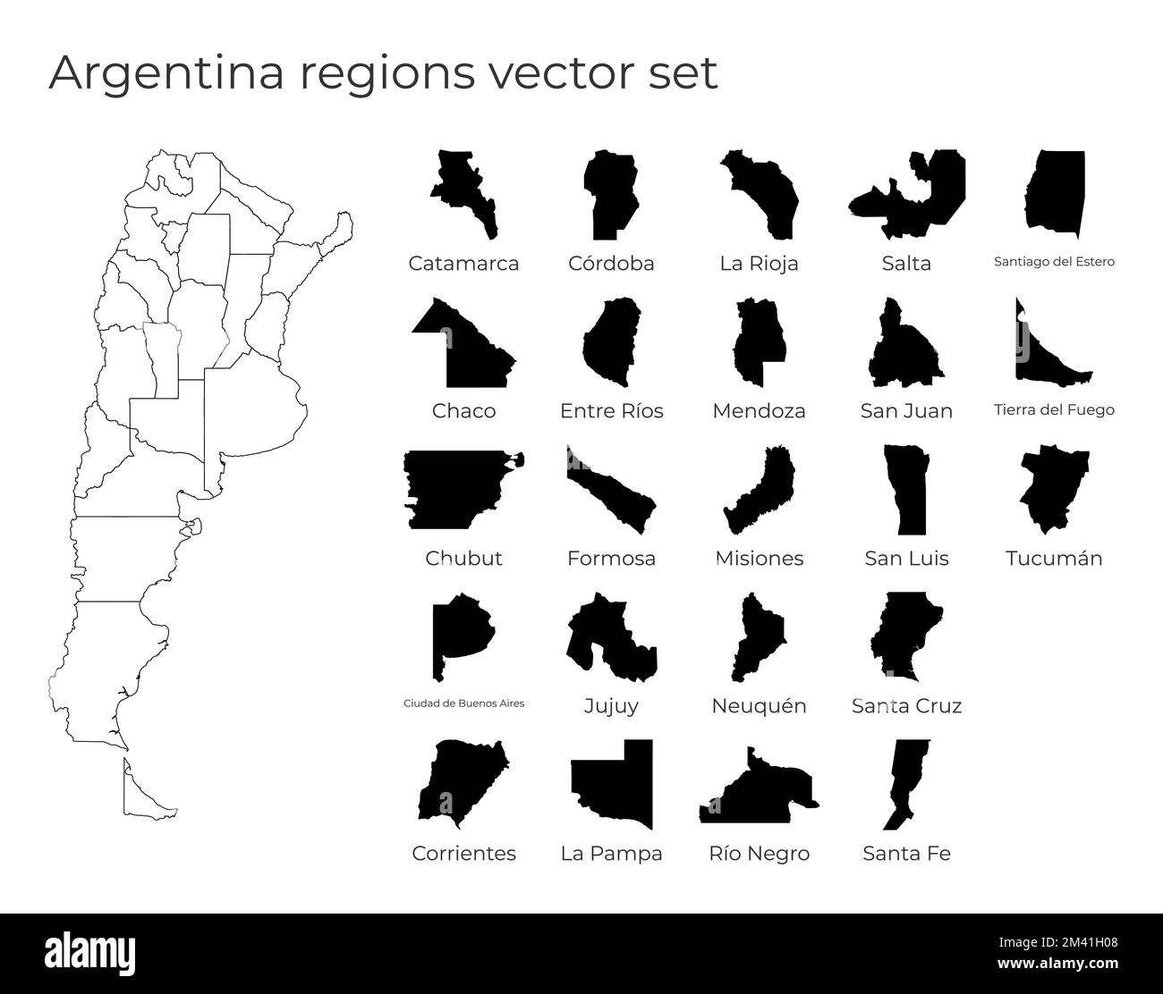 Argentina map with shapes of regions. Blank vector map of the country with regions. Borders of the country for your infographic. Vector illustration. Stock Vector