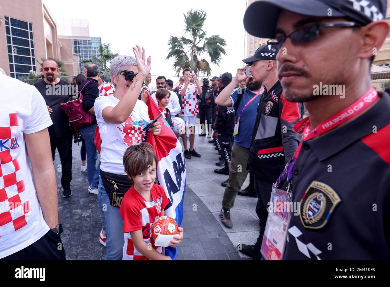 Croatia supporters are seen in front of Hilton Dona Hotel as Croatia national team leaves hotet after winning bronze medal at FIFA World Cup Qatar 2022 in Doha, Qatar on December 18, 2022. Photo: Igor Kralj/PIXSELL Stock Photo