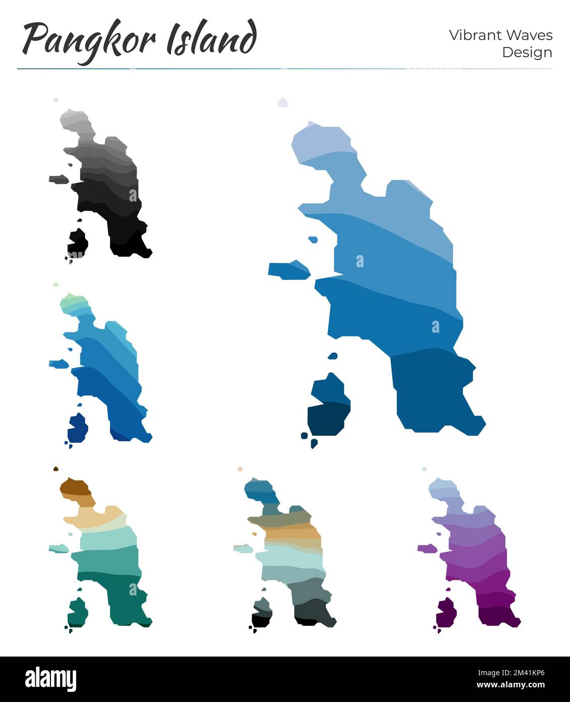 Set of vector maps of Pangkor Island. Vibrant waves design. Bright map ...