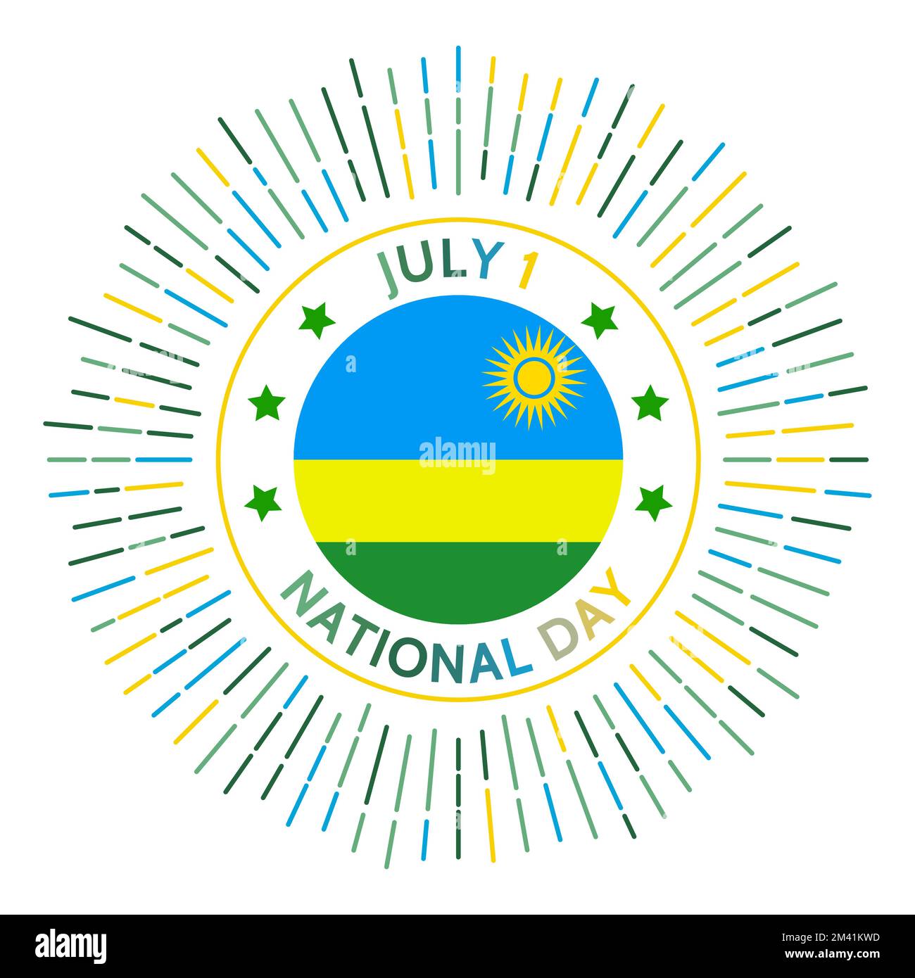 Rwanda national day badge. Independence from Belgium in 1962. Celebrated on July 1. Stock Vector