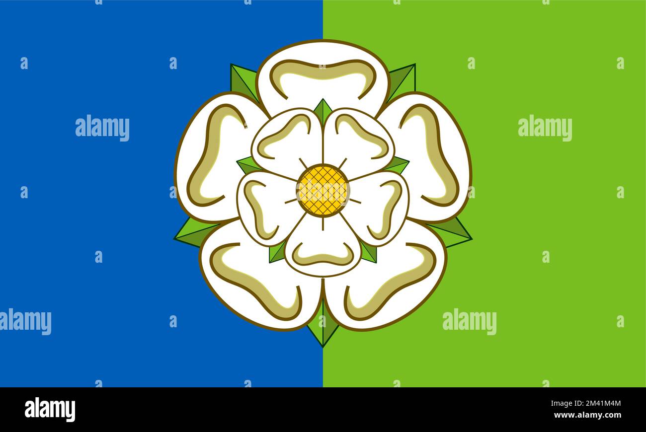 Flag of East Riding of Yorkshire Ceremonial county (England, United Kingdom of Great Britain and Northern Ireland, uk) Yorkshire white rose, blue and Stock Vector