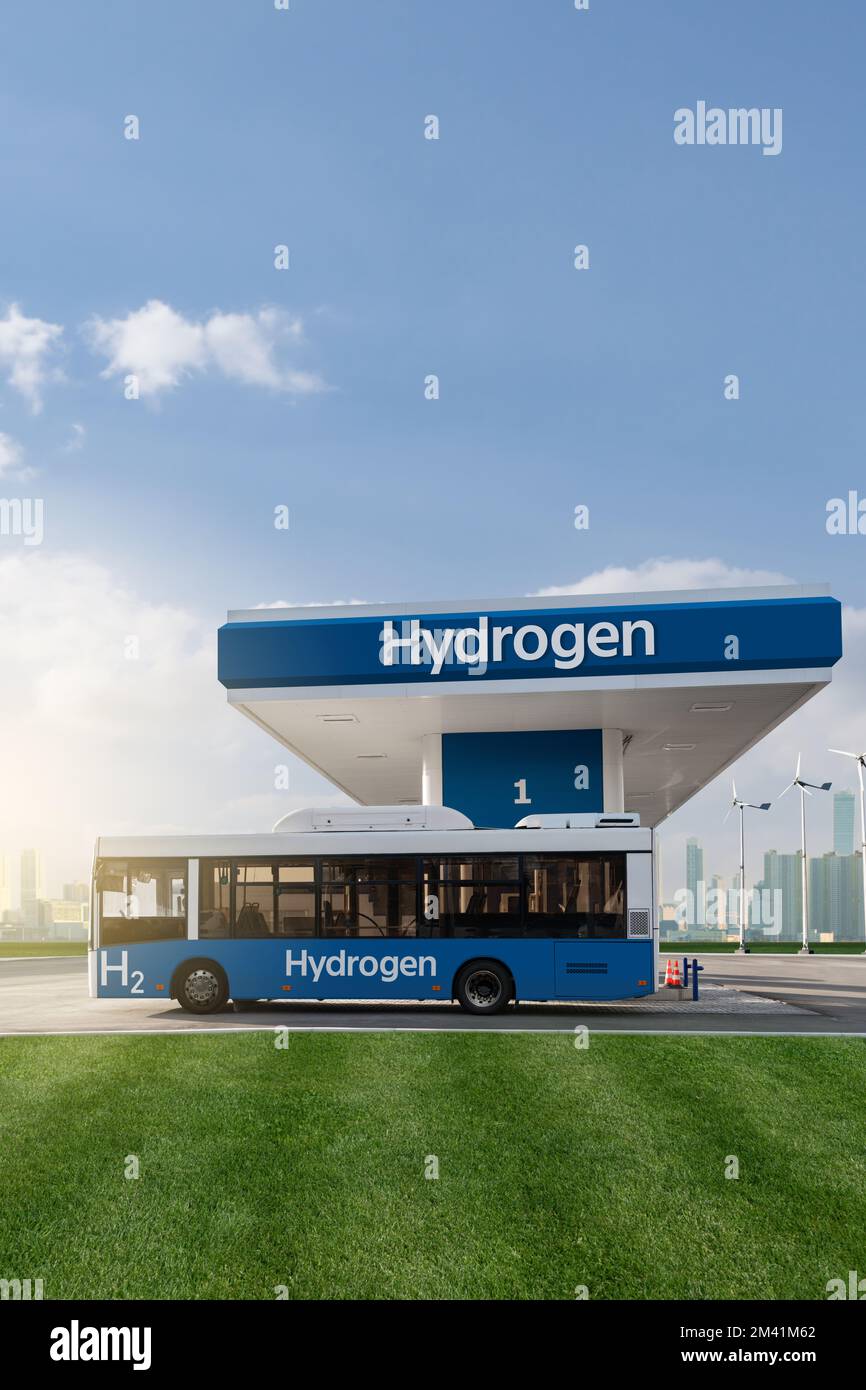 Fuel Cell Bus At The Hydrogen Filling Station. Concept Stock Photo - Alamy