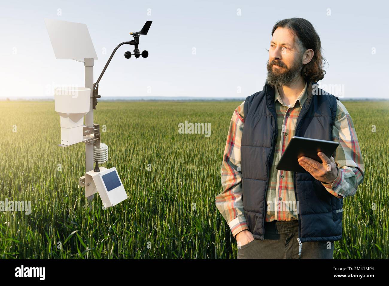 Farmer control weather station via mobile app. Precision and smart