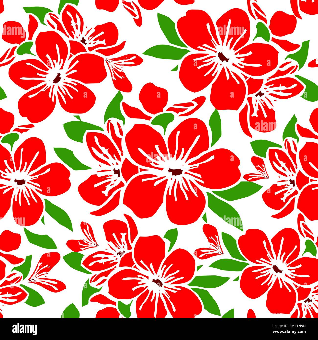 symmetrical seamless pattern of red flowers on a white background ...