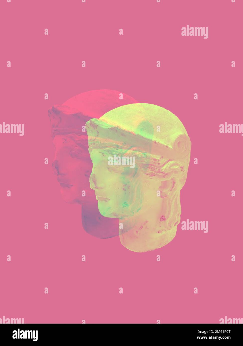 Projection Statue A vertical illustration of a head statue with its projection on the ...