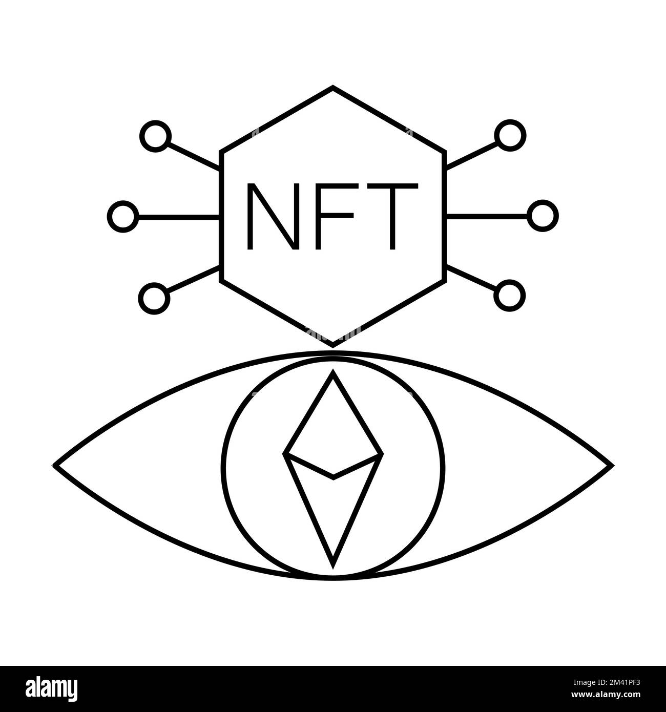 NFT coin line icon, unique token and blockchain, non fungible token vector icon, vector graphics, editable stroke outline sign Stock Vector