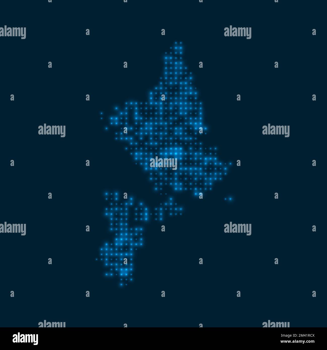 Siargao dotted glowing map. Shape of the island with blue bright bulbs. Vector illustration. Stock Vector