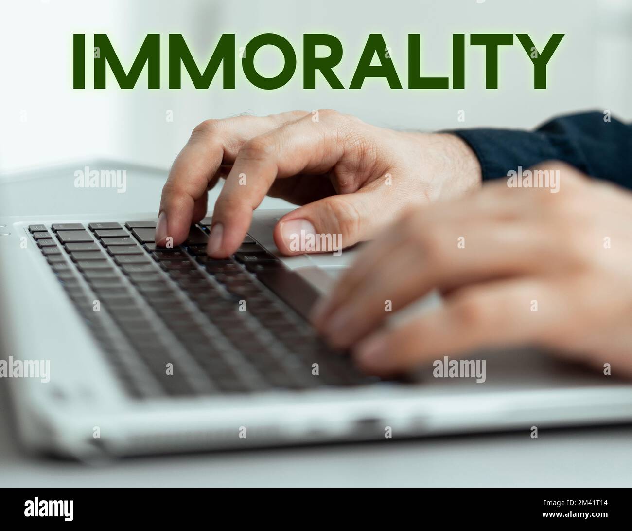 Text sign showing Immorality. Business concept the state or quality of being immoral, wickedness Stock Photo