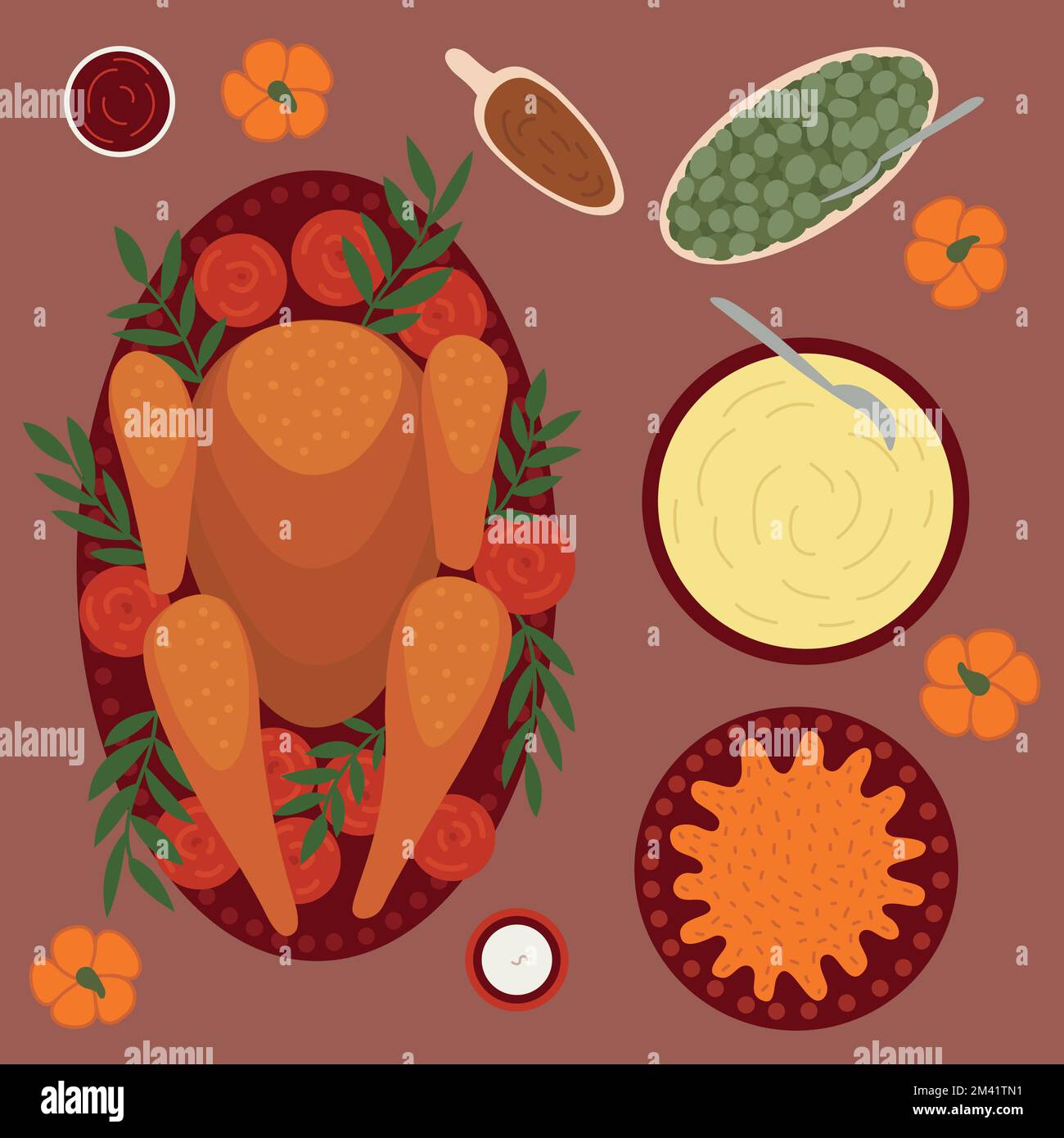 Thanksgiving Turkey And Another Dishes Vector Stock Vector Image Art 