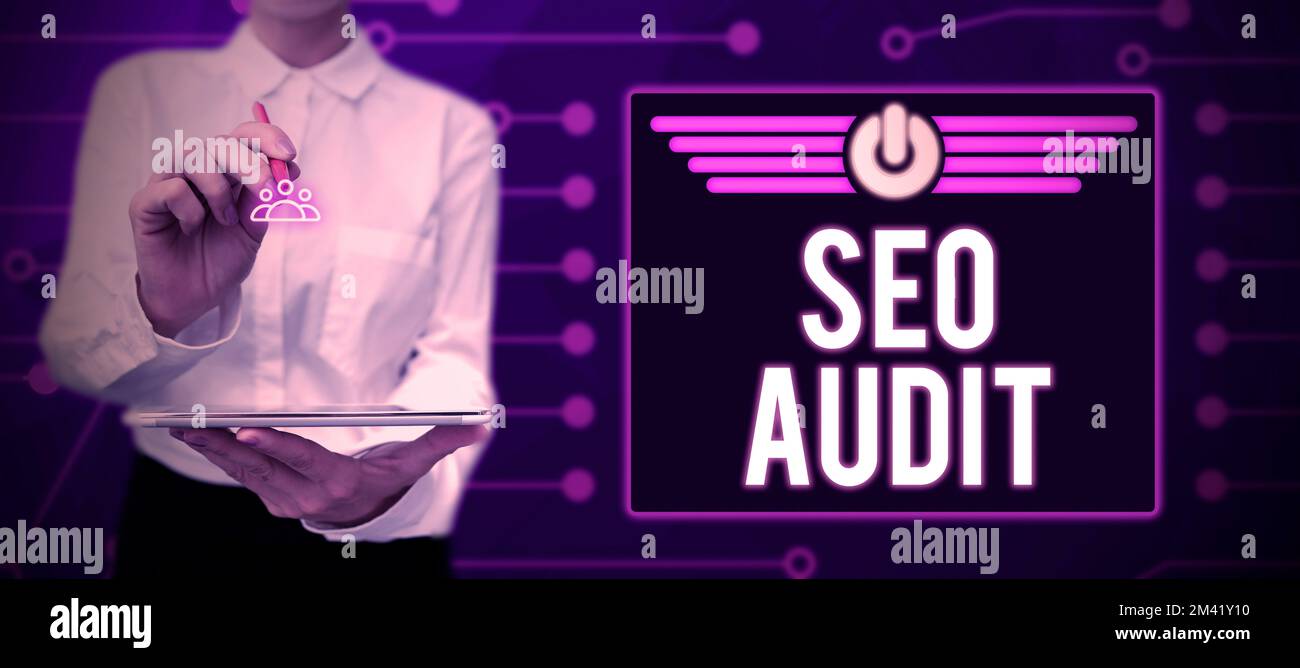 Text caption presenting Seo Audit. Business showcase Search Engine Optimization validating and verifying process Stock Photo