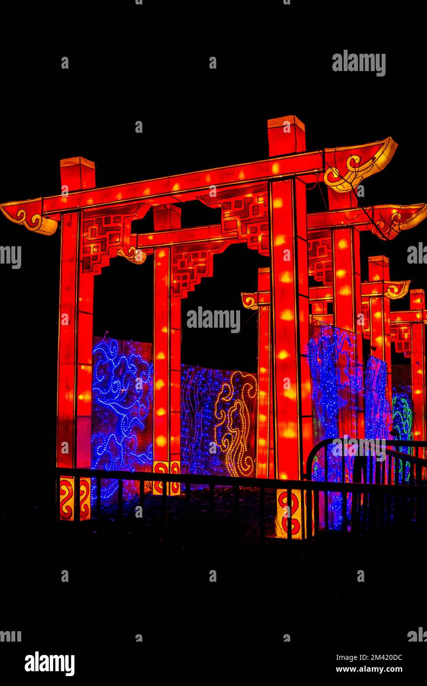 Novi Sad, Serbia - February 6, 2022: Detail from Chinese Lantern Festival in Novi Sad, Serbia. Festival was made to commemorate Chinese New Year  and Stock Photo