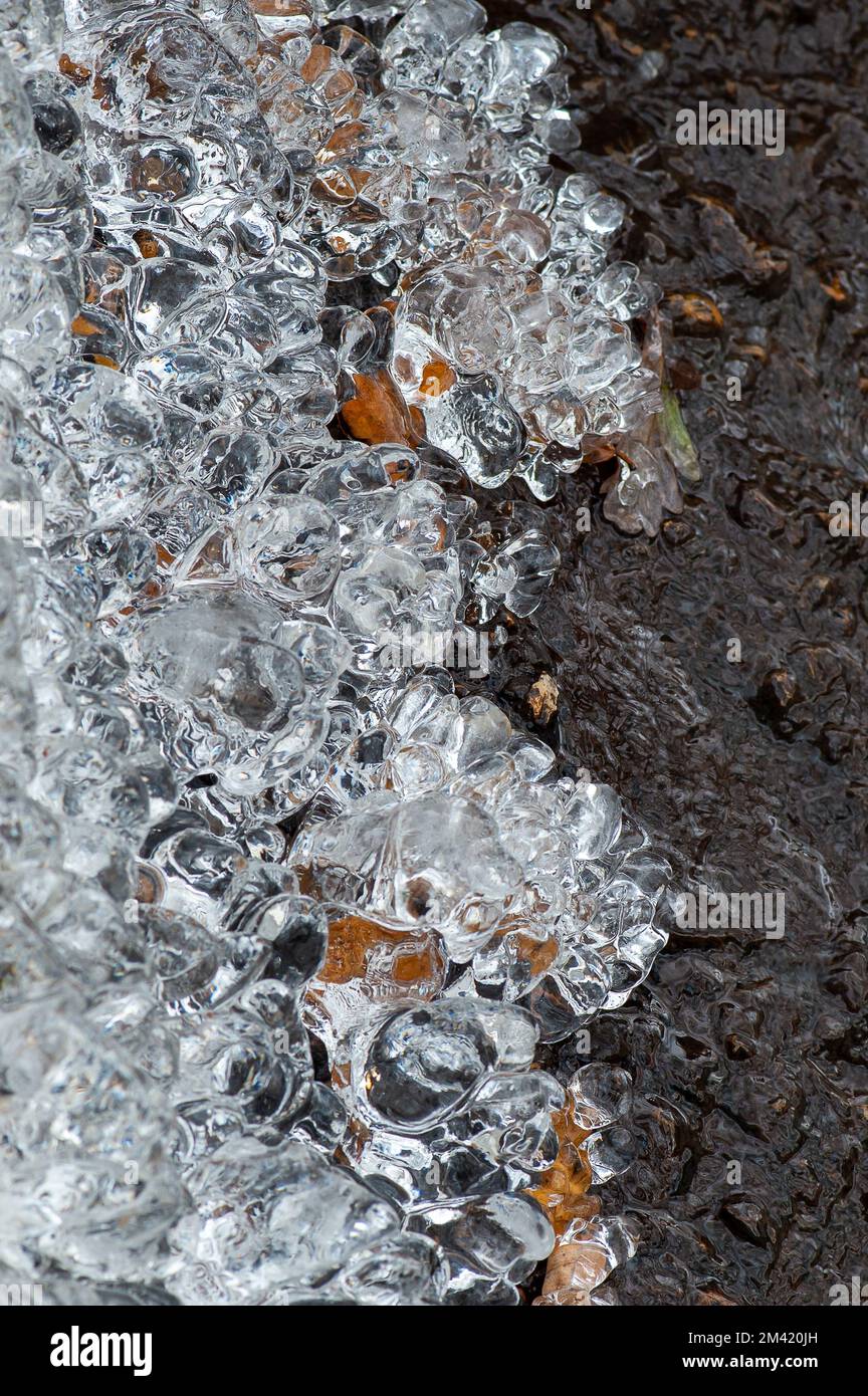 Farnham Common, Buckinghamshire, UK. 17th December, 2022. Ice forms by