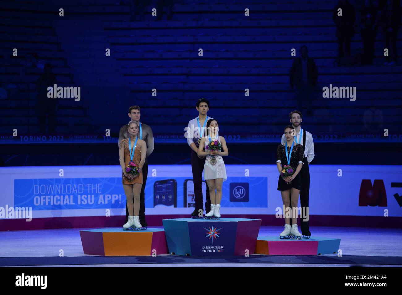 The Podium of the Pairs during the ISU Grand Prix of Figure Skating