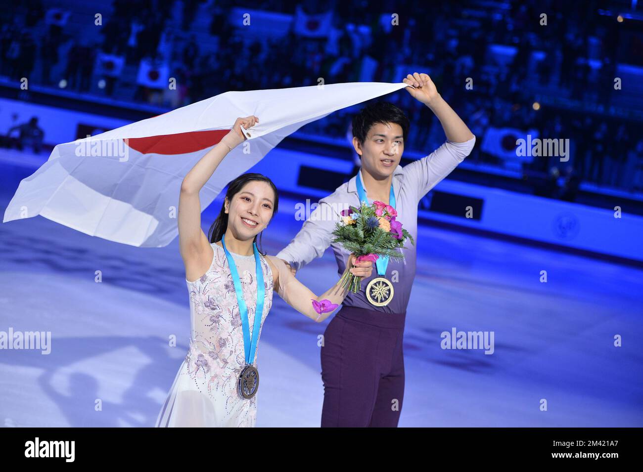 Riku Miura, Ryuichi Kihara during the ISU Grand Prix of Figure Skating