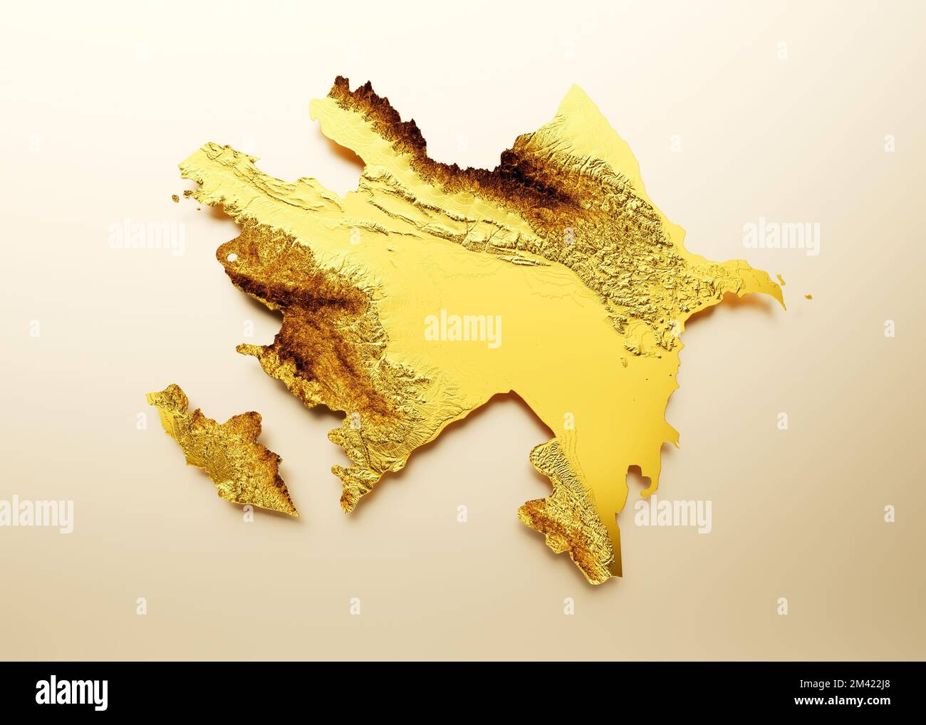 A 3D rendering of a topography map of Azerbaijan isolated on a golden background Stock Photo
