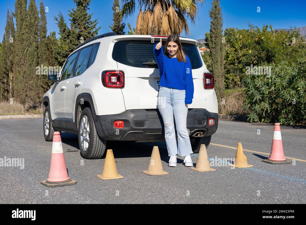 Learning to drive Teen Driving Test - Parking Driving Driving school Stock Photo