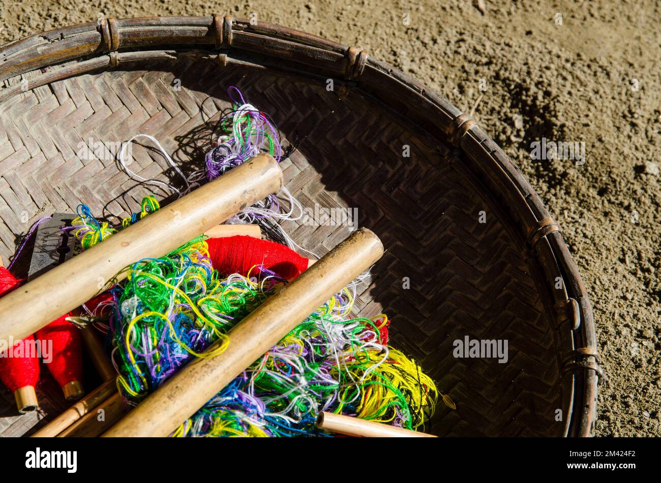 Things needed for textile work in the families of the Mishing tribe Stock Photo