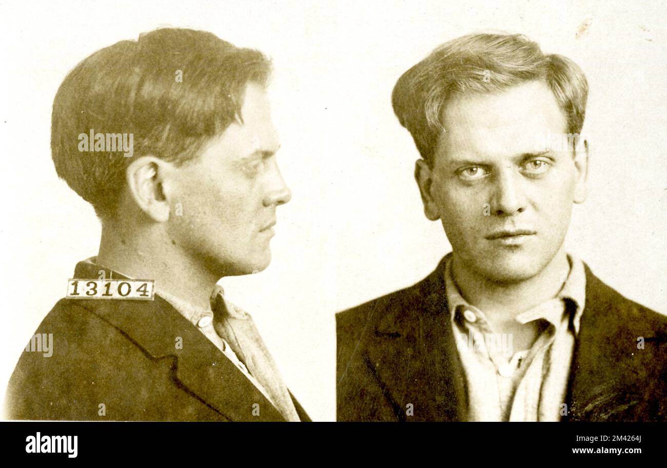 Photograph of Ralph Chaplin. This item is the prison photograph, also known as the 'mug shot,' of Leavenworth inmate Ralph Chaplin Bureau of Prisons, Inmate case files. Stock Photo