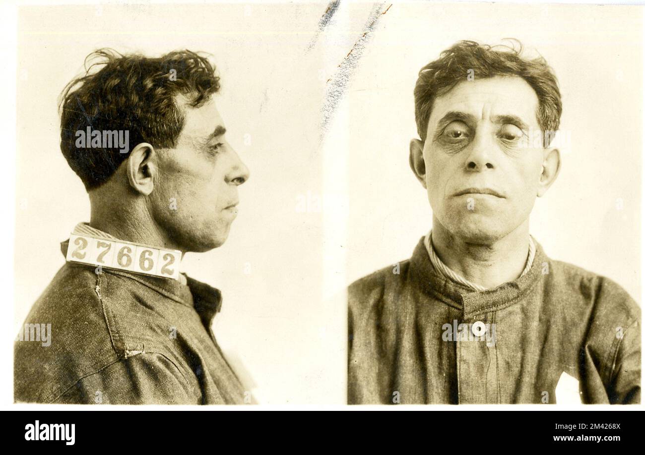 Photograph of Pasquale Ciccone. This item is the prison photograph, also known as the 'mug shot,' of Leavenworth inmate Pasquale Ciccone register number 27662. Bureau of Prisons, Inmate case files. Stock Photo