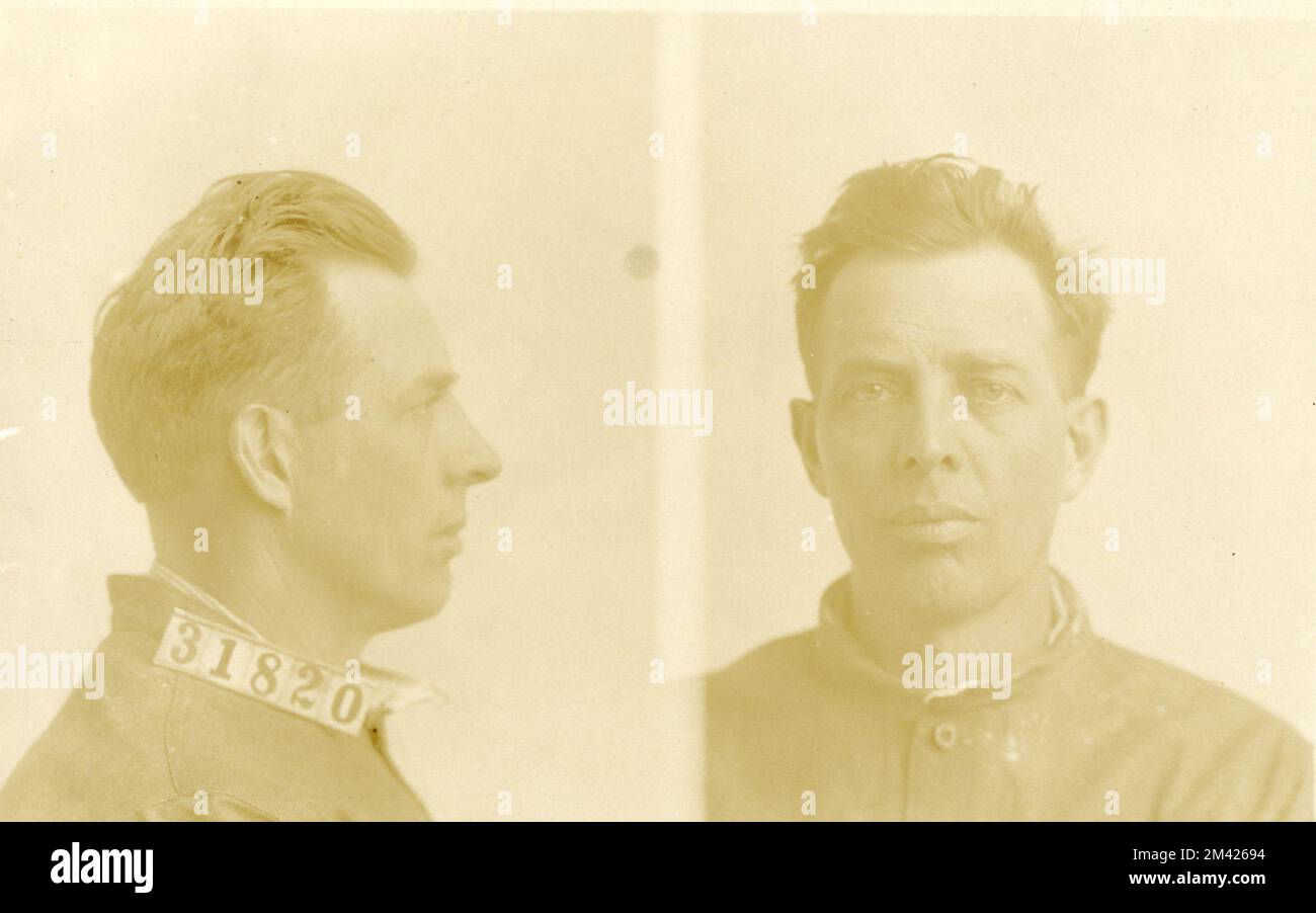 Photograph of John Stamm. This item is the prison photograph, also known as the 'mug shot,' of Leavenworth inmate John Stamm register number 31820. Bureau of Prisons, Inmate case files. Stock Photo
