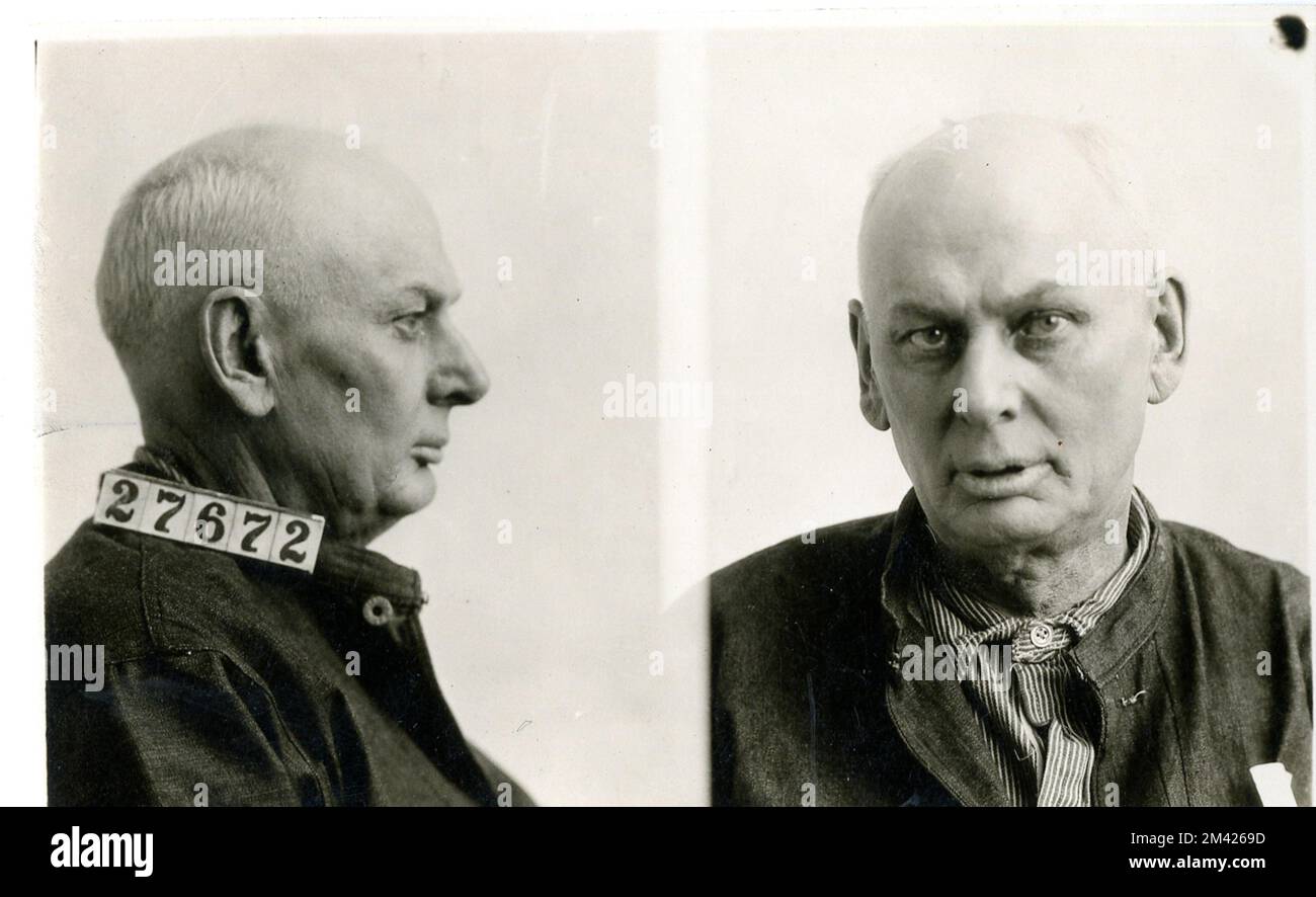 Photograph of John Monahan. This item is the prison photograph, also known as the 'mug shot,' of Leavenworth inmate John Monahan, register number 27672. Bureau of Prisons, Inmate case files. Stock Photo