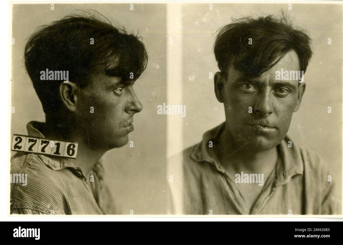 Photograph of Ray Stump. This item is the prison photograph, also known as the 'mug shot,' of Leavenworth inmate Ray Stump, register number 27716. Bureau of Prisons, Inmate case files. Stock Photo