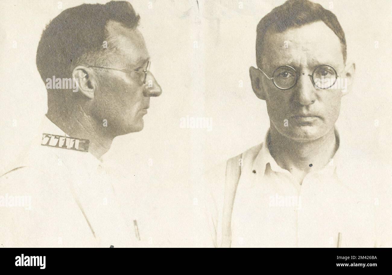Photograph of John Wynne. This item is the prison photograph, also known as the 'mug shot,' of Leavenworth inmate John Wynne register number 7711. Bureau of Prisons, Inmate case files. Stock Photo