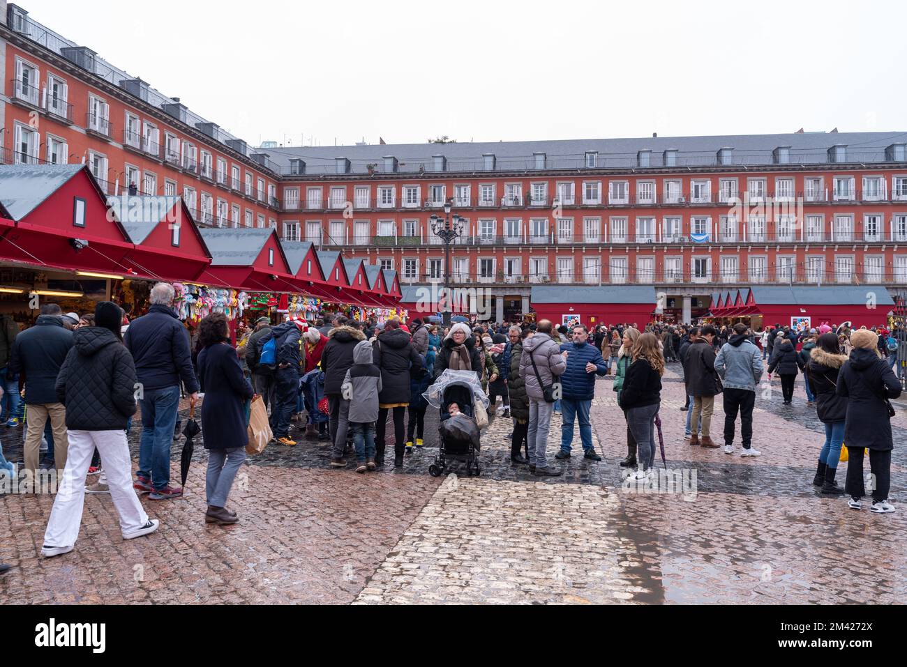 Christmas market at Plaza Mayor square in Madrid Spain on 4 December