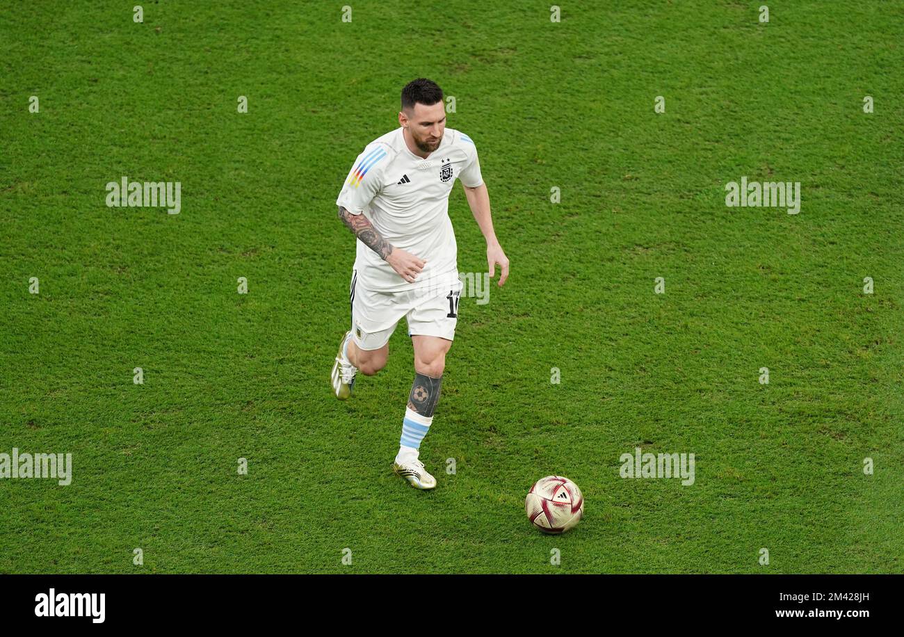 Argentina's Lionel Messi warms up prior to the FIFA World Cup final at Lusail Stadium, Qatar. Picture date: Sunday December 18, 2022. Stock Photo