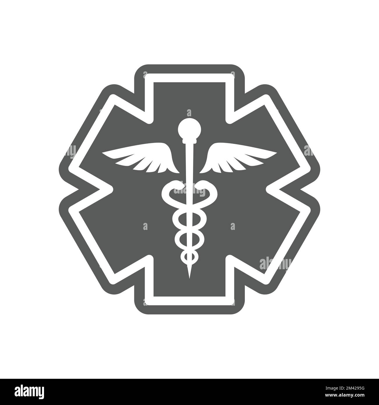 First aid, medical emergency vector symbol. Rod of asclepius or aesculapius, Caduceus with snake, ems, er icon. Stock Vector