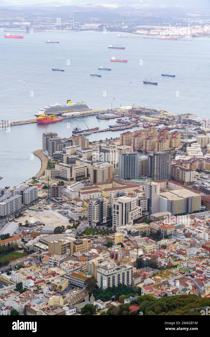 Panoramic view of the bay of Gibraltar with the city at the foot of the ...