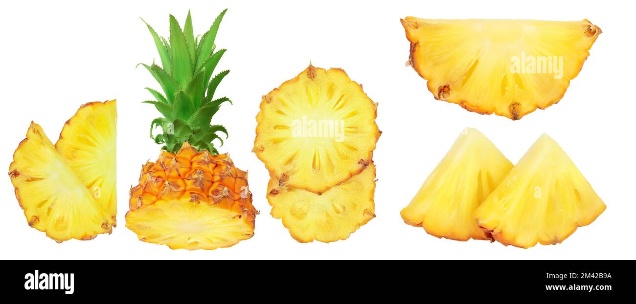 pineapple half with slice isolated on white background with full depth ...