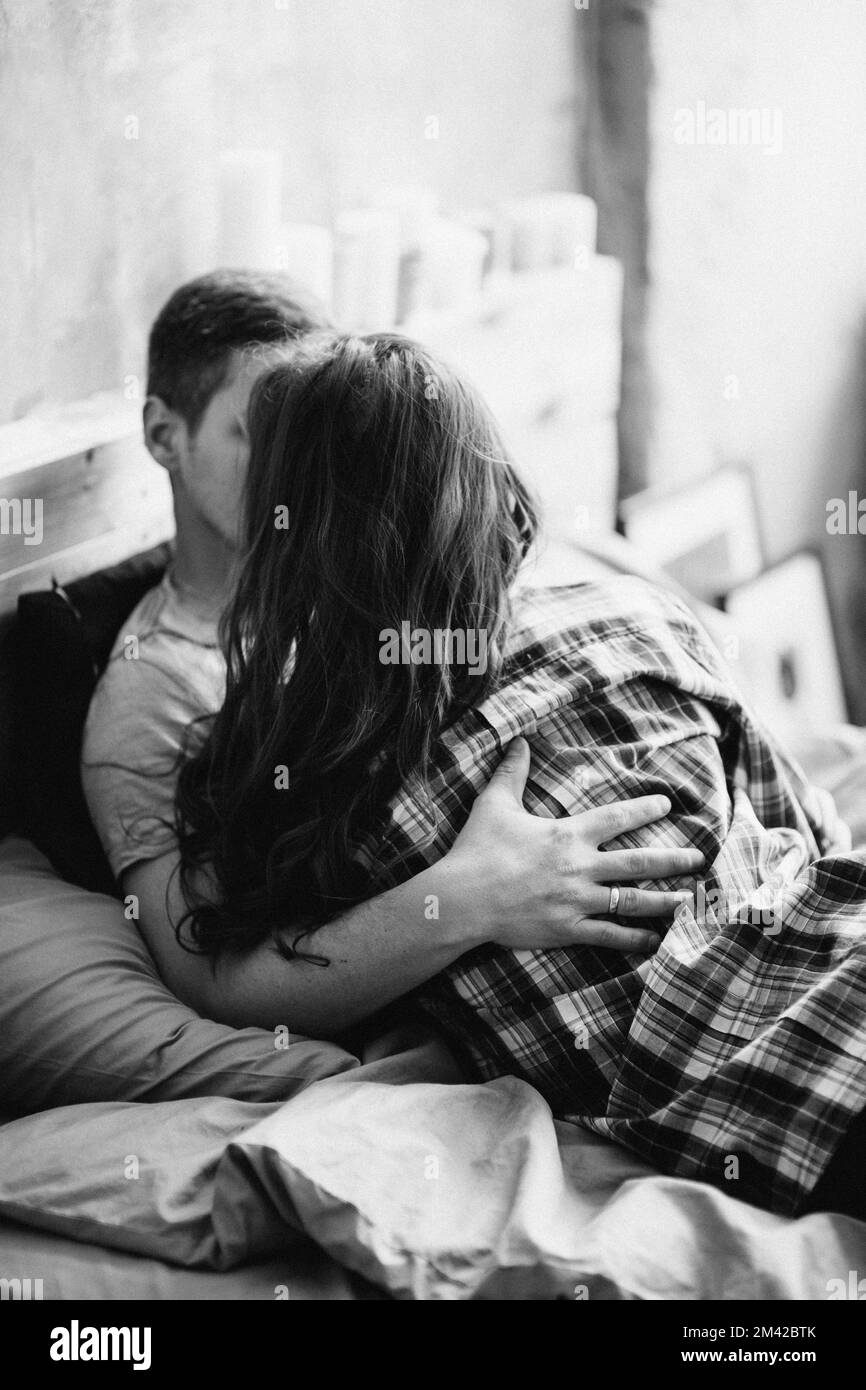 Couples Cuddling In Bed Black And White 