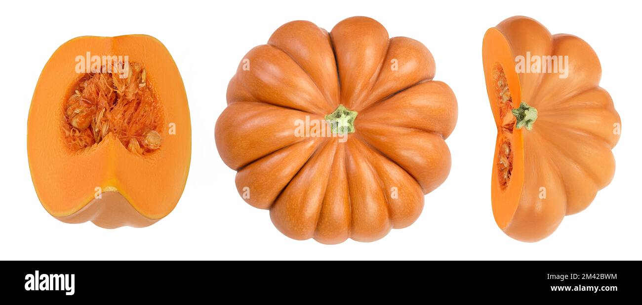 Fresh orange pumpkin isolated on white background with full depth of ...