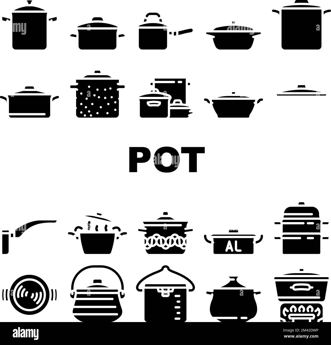 pot kitchen food pan cooking icons set vector Stock Vector Image & Art ...
