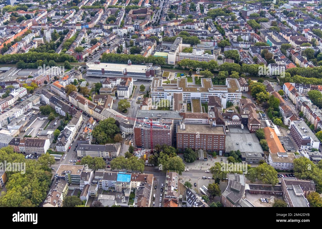 Aerial view, construction site at Klinikum Dortmund in City district in