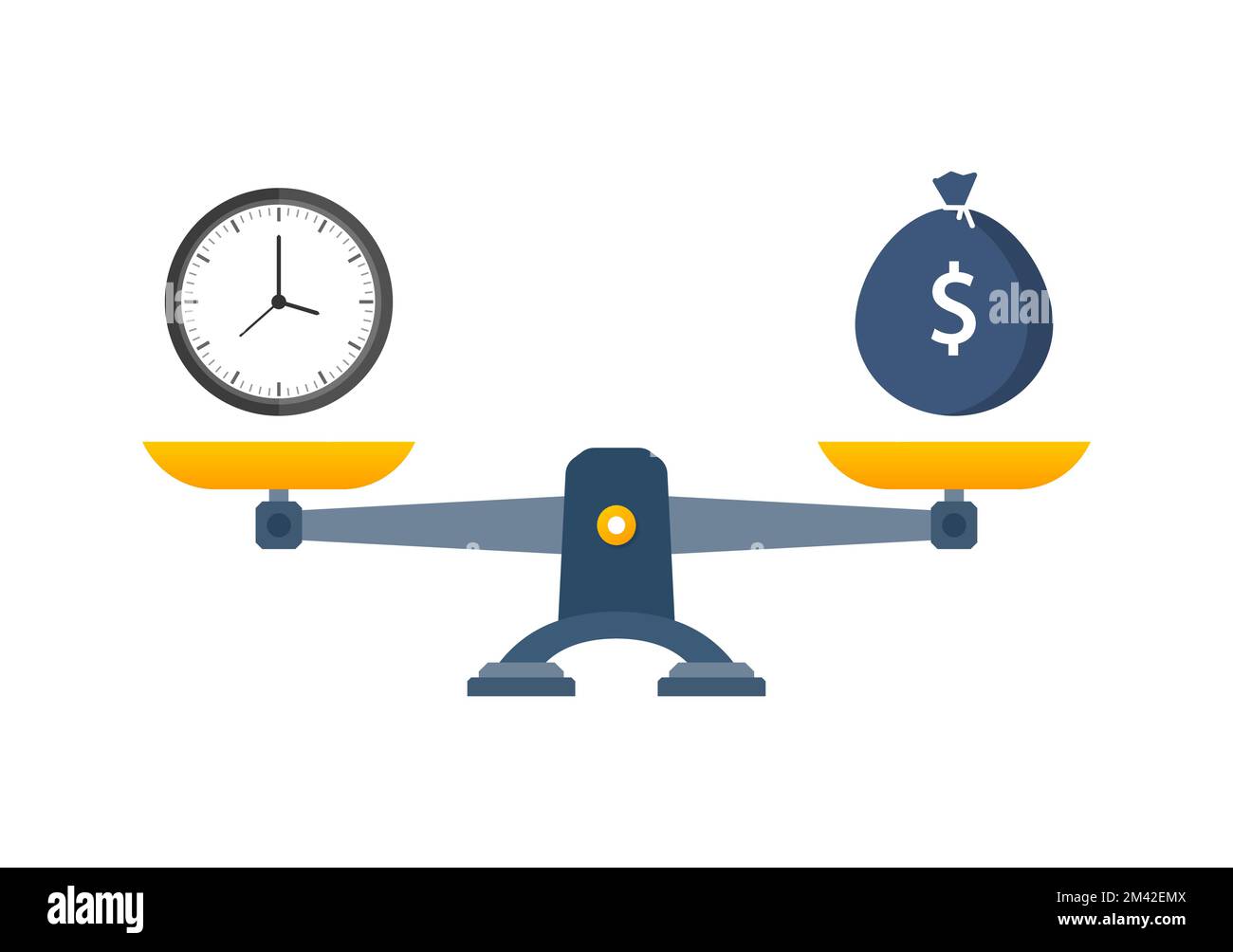 Education vs time on scales icon. Money and time balance on scale Stock