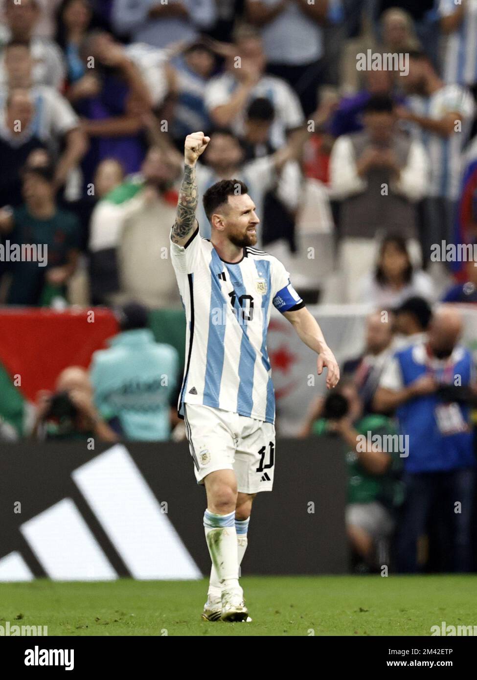 AL DAAYEN - Lionel Messi of Argentina celebrates the 1-0 during the FIFA World Cup Qatar 2022 final match between Argentina and France at Lusail Stadium on December 18, 2022 in Al Daayen, Qatar. AP | Dutch Height | MAURICE OF STONE Credit: ANP/Alamy Live News Stock Photo