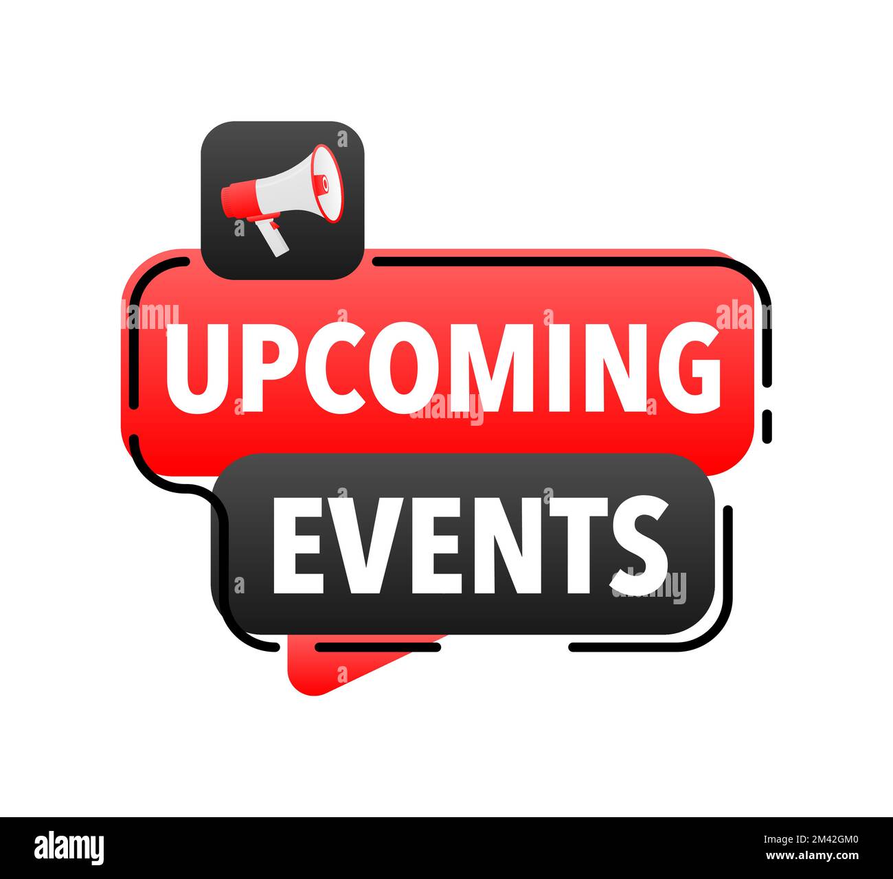 events Announcement Megaphone Label. Loudspeaker speech bubble
