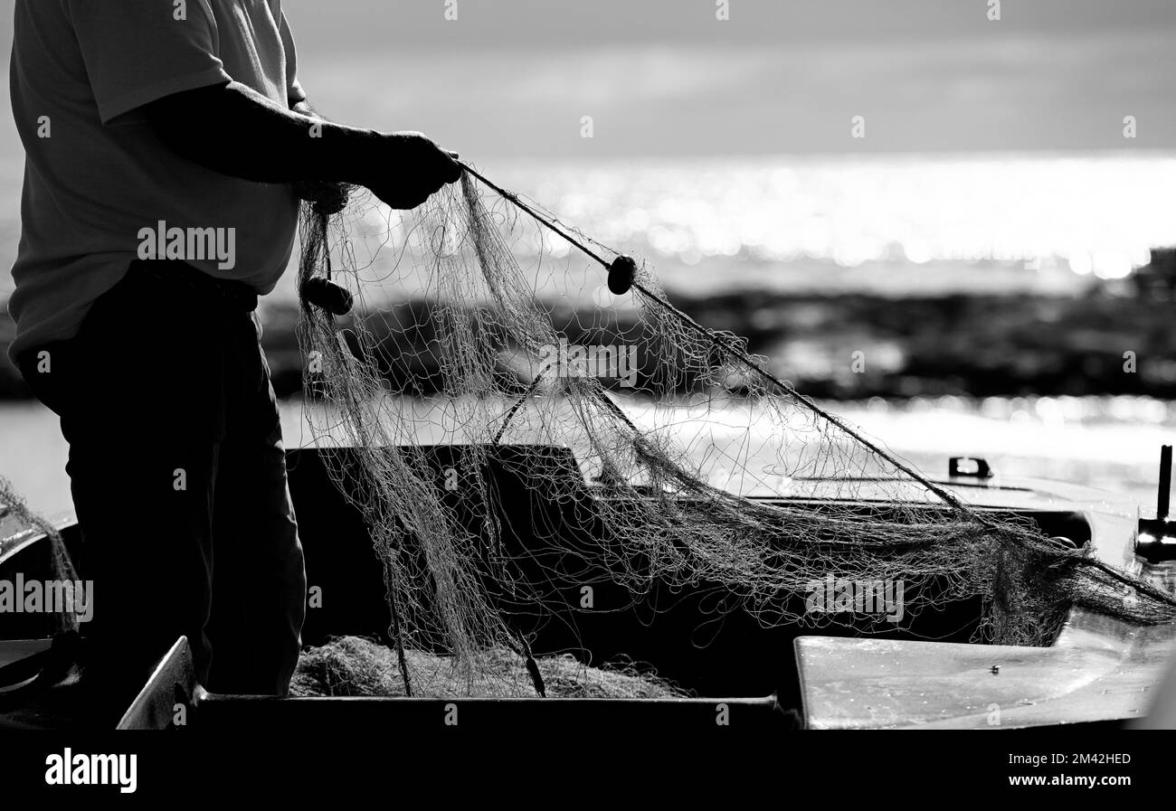 Fishing palangre, fish capture networks, fisherman corrects and
