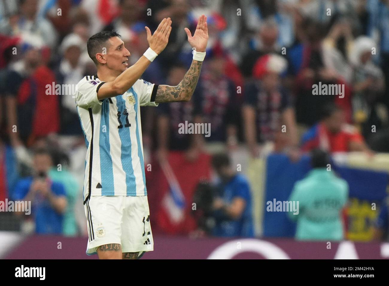 Lusail, Qatar. 18/12/2022, Lusail, Qatar. 18/12/2022Angel Di Maria of Argentina celebrates his goal during the FIFA World Cup Qatar 2022 match, Final, between Argentina and France played at Lusail Stadium on Dec 18, 2022 in Lusail, Qatar. (Photo by Bagu Blanco / PRESSIN) Credit: PRESSINPHOTO SPORTS AGENCY/Alamy Live News Credit: PRESSINPHOTO SPORTS AGENCY/Alamy Live News Stock Photo