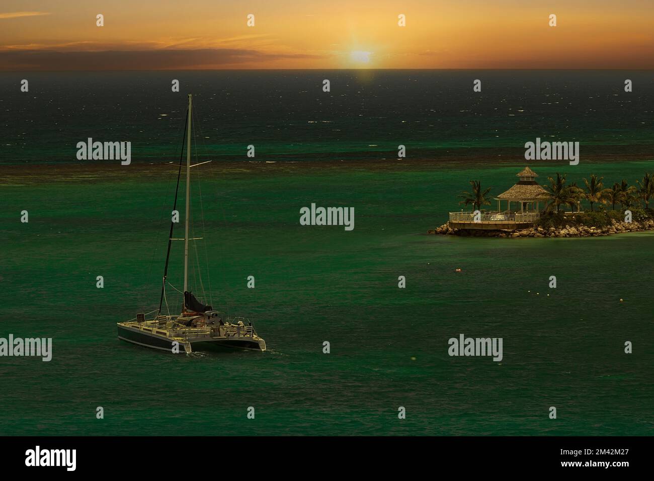 Catamaran on the Caribbean Sea in Jamaica. Stock Photo