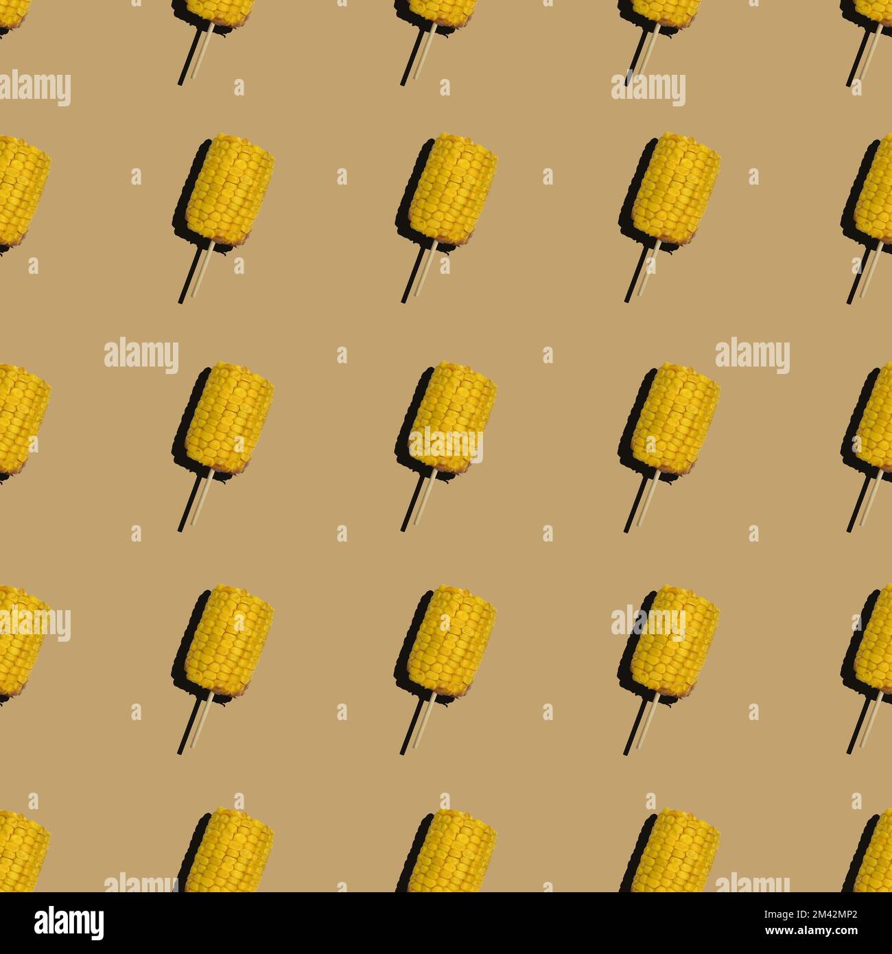 Seamless corn cob on a stick pattern Stock Photo