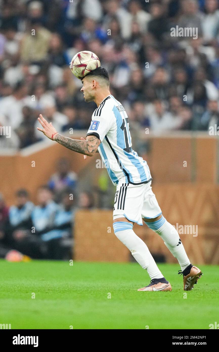 December 18, 2022: LUSAIL, QATAR - DECEMBER 18: Player of Argentina Cristian Romero heads the ball during the FIFA World Cup Qatar 2022 Final match between Argentina and France at Lusail Stadium on December 18, 2022 in Lusail, Qatar. (Credit Image: © Florencia Tan Jun/PX Imagens via ZUMA Press Wire) Stock Photo