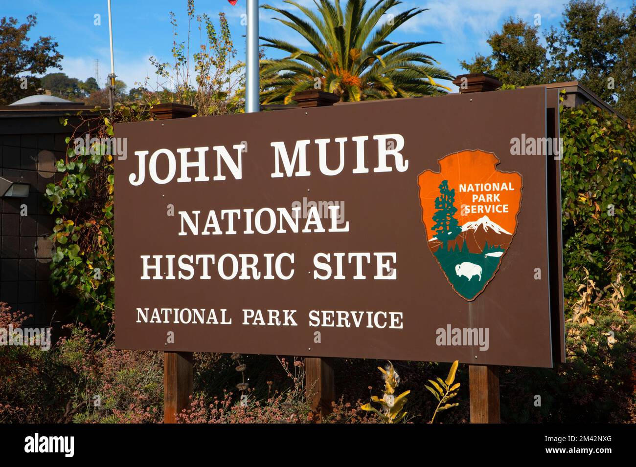 Entrance sign, John Muir National Historic Site, Martinez, California Stock Photo