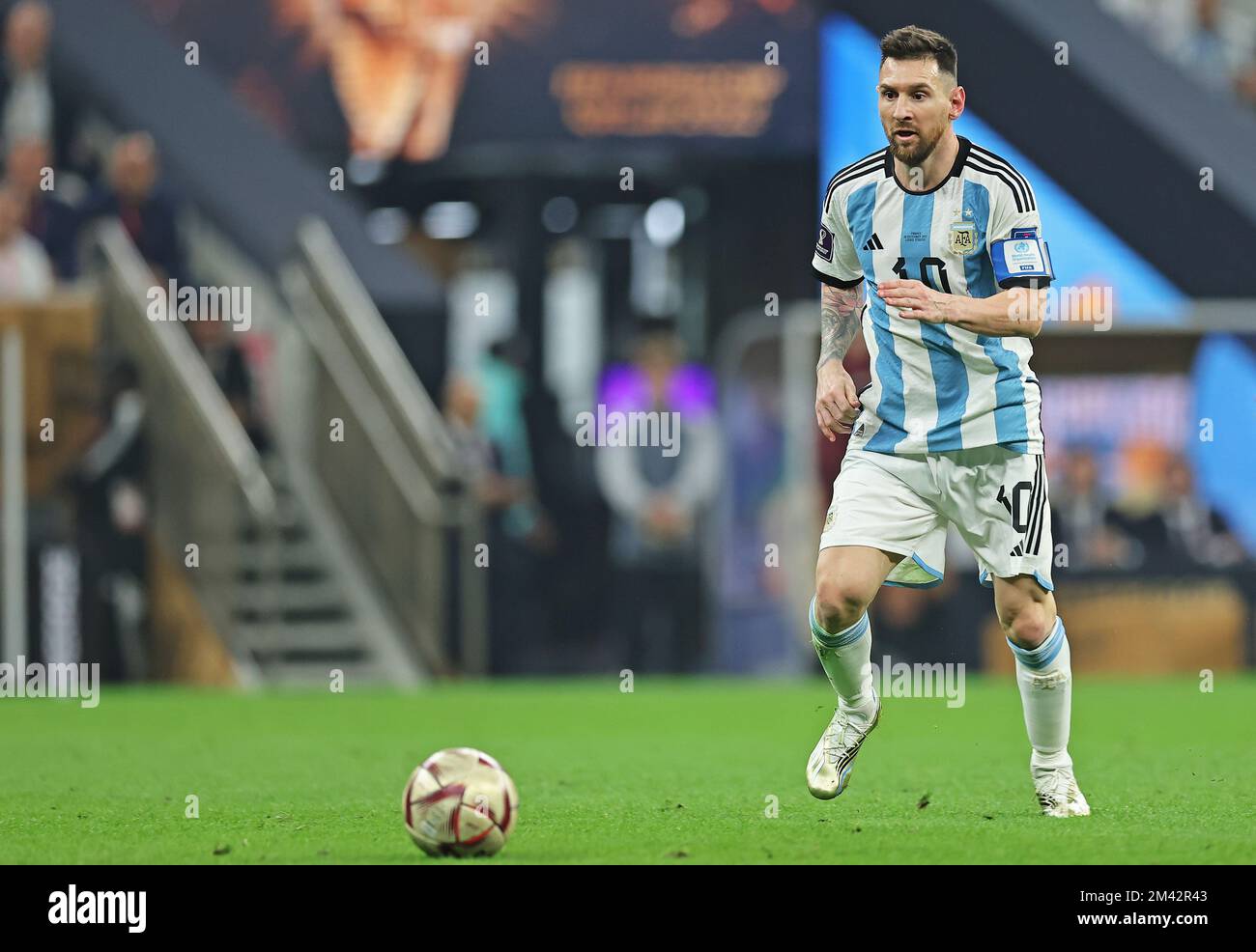 Lionel Messi da Argentina, durante a partida entre Argentina e Fran&#xe7;a, pela Final da Copa do Mundo FIFA Qatar 2022, no Estádio Lusail, neste domingo 18. Stock Photo