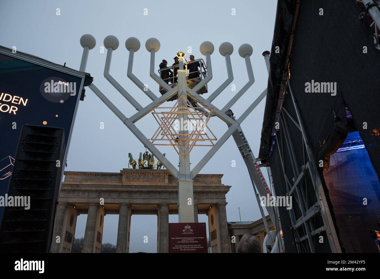 Berlin, Germany. 18th Dec, 2022. Chanukka in Berlin First Light Lit on